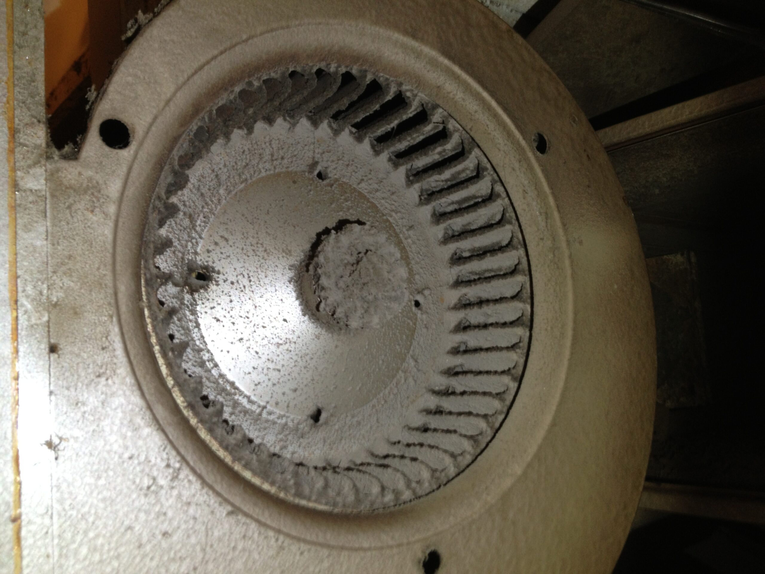 Dirty AC Blower before it has been cleaned by A-1 Duct Cleaning & Chimney Sweep